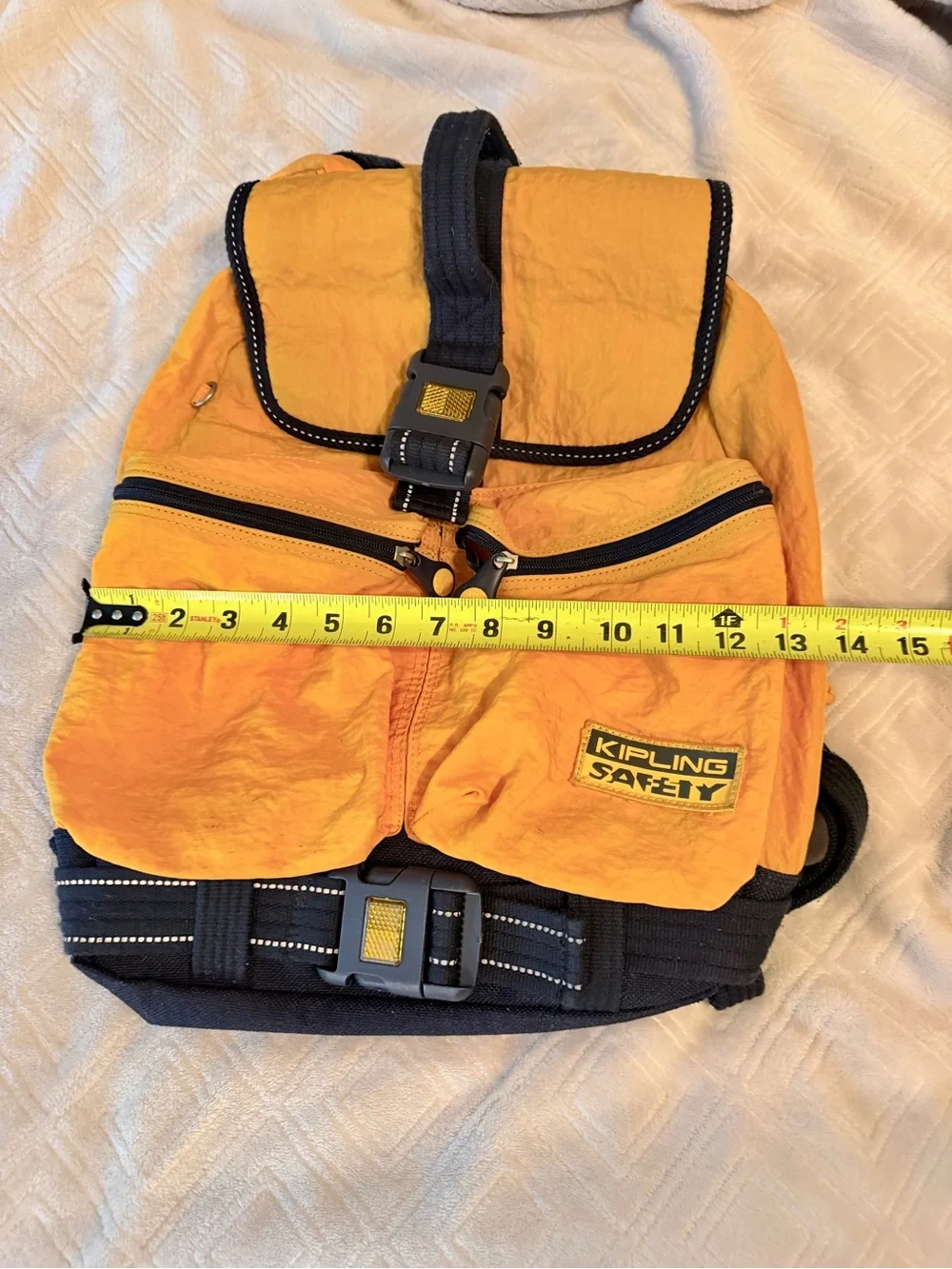 Vintage golden yellow orange Kipling Safety Nylon Backpack